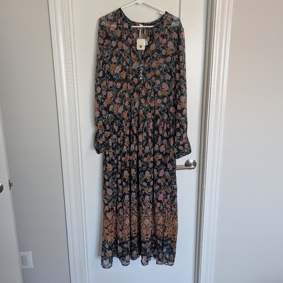 Free People Black See It Through Maxi Dress sz L **no slip included** - Picture 2 of 7